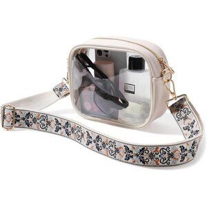 Clear Bag Stadium Approved, Crossbody Transparent Bag Beige - Vintage Jacquard